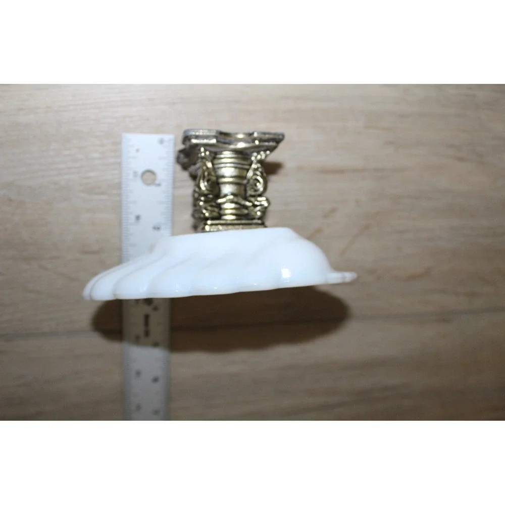 VTG Milk Glass Shell Soap Dish Ornate Silver Pedestal‎ Base Trinket Bowl